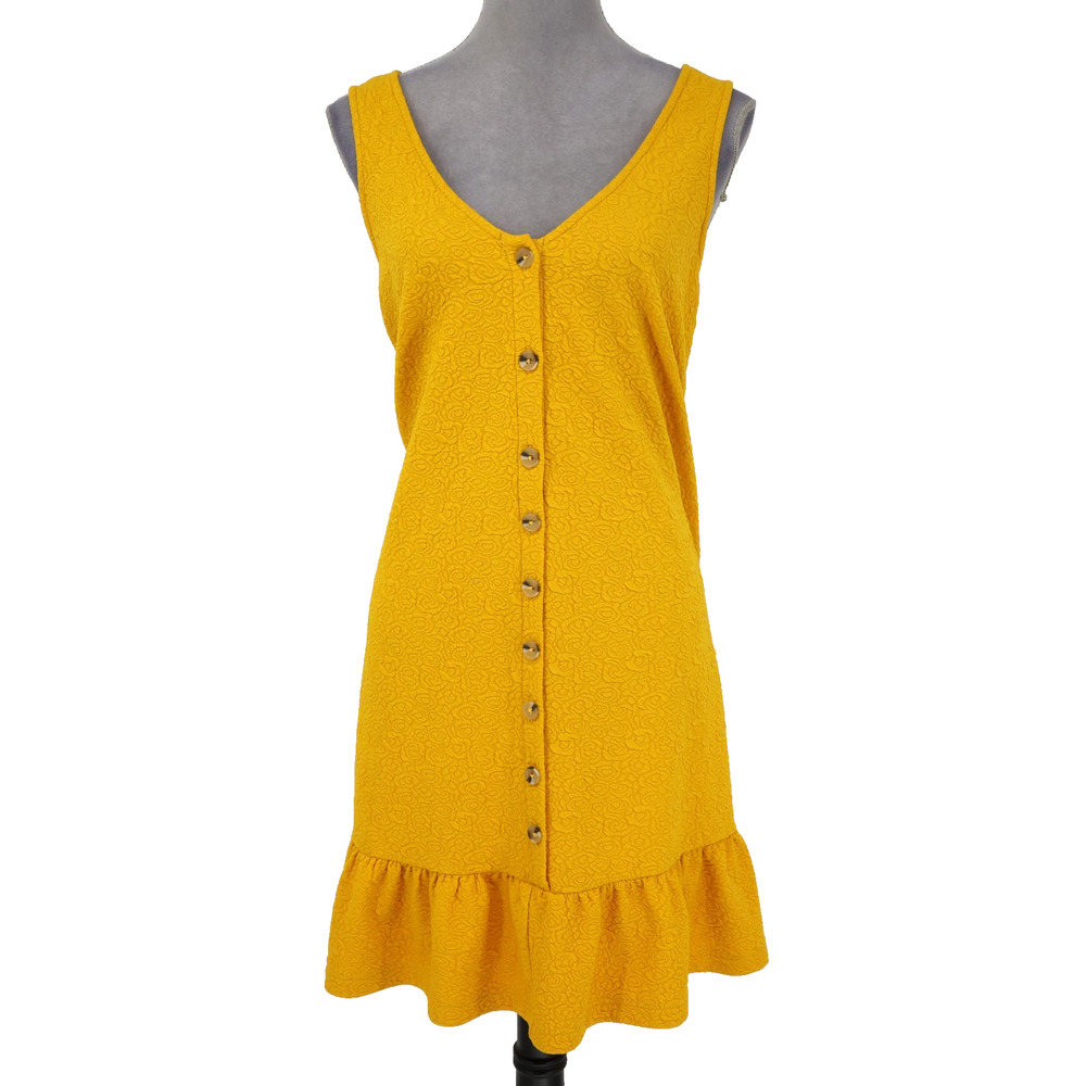 ModCloth Dress Plus Size 1X Yellow Gold Stretch Knit Textured Ruffle Hem Tank